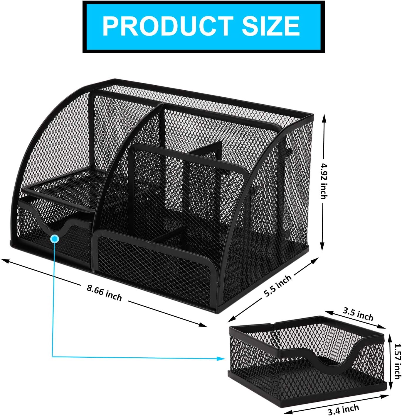 Desk Organizer, Wellerly Office Supplies Desk Organization Accessories Pen Holder Organizers Set Multi-Functional Mesh Storage Caddy with 6 Compartments + 1 Drawer for Office School Home Supply: Home Improvement
