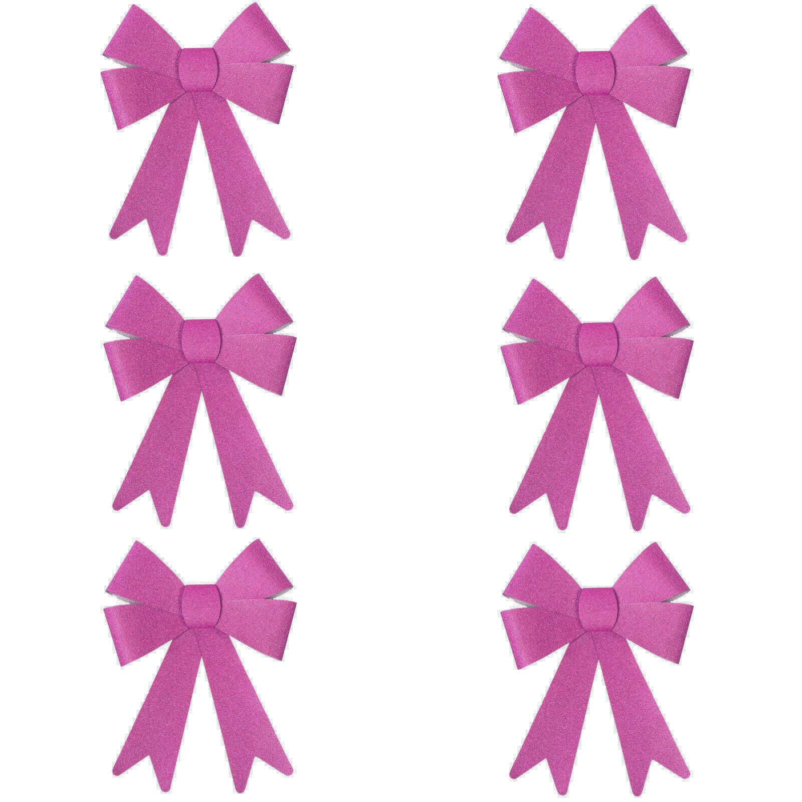 Robelli Christmas Glitter Bow Decorations - Pre-tied For Tree/Gifts/Table etc (6 Sml Pink)