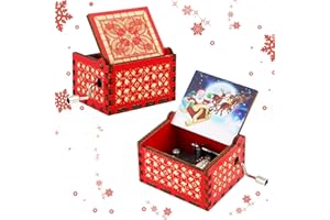 Amaxiu Christmas Music Box Gift, Wooden Hand Crank Music Boxes Mini Vintage Engraved Musical Boxes with Christmas's Theme Merry Christmas Decorations Gifts for New Year (Jingle Bells, B)