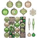 Hollyone Green and Champagne Christmas Balls Ornaments Set, 50pcs Large Glitter Shatterproof Christmas Snowflakes Ornaments Bulk Decoration Hanging Ball for Xmas Tree Wreath Garland Wedding Home Decor