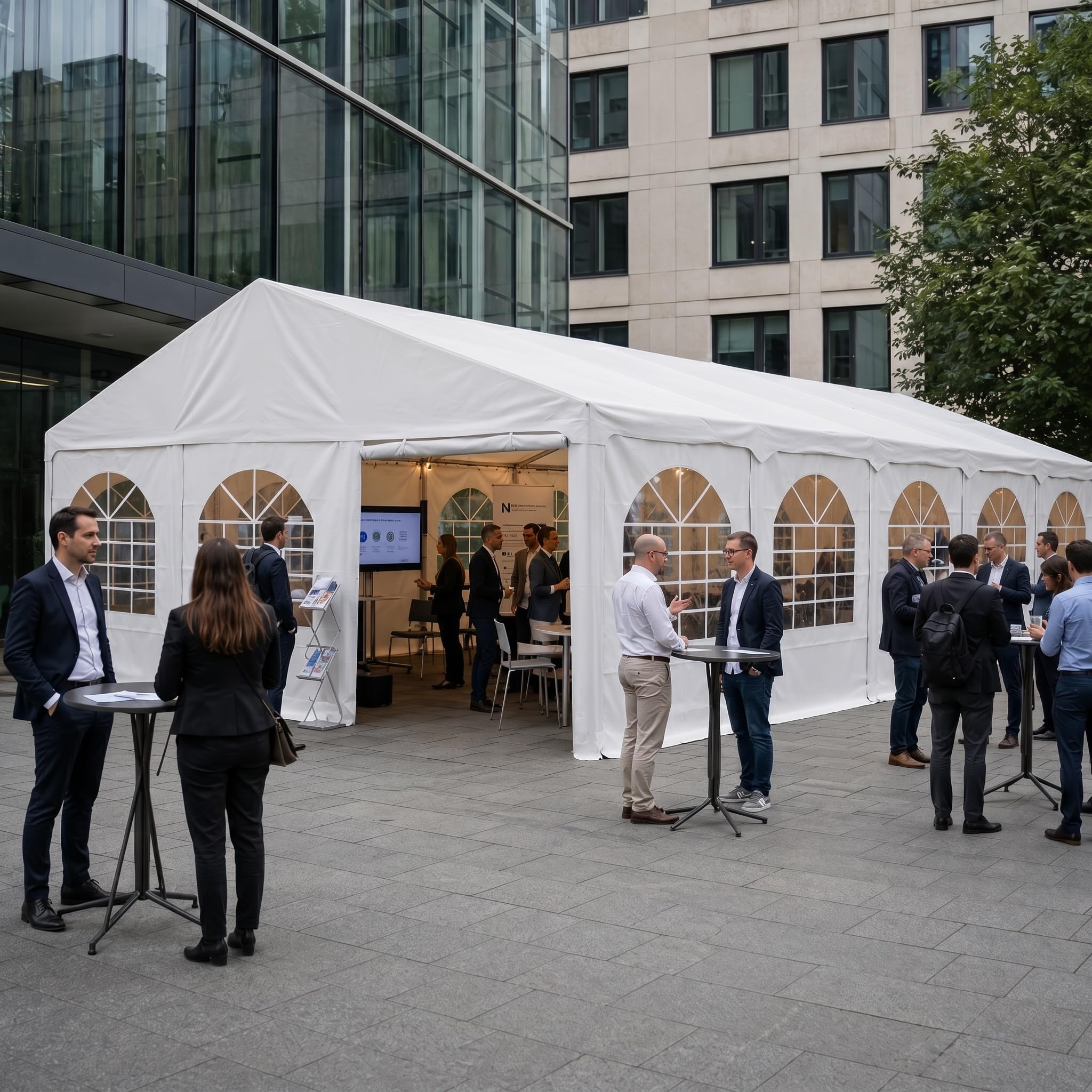 Tent for Events Partyzelt 4x6 m, 620g/m² PVC Eventzelt, Feuerhemmend & Wasserdicht, Klicksystem ohne Schrauben, Stahlrahmen, Inkl. 8 Fenster- & 2 Türseitenteile, Weiß 3