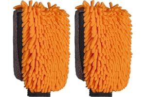 bemece 2PCS Car Wash Mitt, Efficient 3-in-1 Car Cleaning Mitt for Whole Car Washing, Scratch & Lint Free, Super Absorbent-Orange
