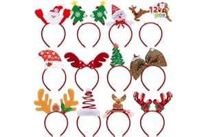 JOYIN 12 Packs Christmas Headbands with Assorted Design Christmas Headwear Holiday Headbands Accessories for Women Men Kids Christmas Parties Xmas Holiday Party Favors Photo Booth (ONE SIZE FIT ALL)