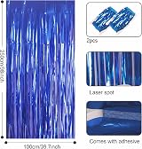 YAAVAAW 2pcs Glitter Dark Blue Tinsel Curtain Backdrop 3.2x8.3ft view 2