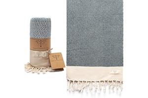 SMYRNA TURKISH COTTON Vintage Series Turkish Beach Towel Oversized, 37x71 inch, Extra Large Quick Dry Sand Free Beach Blanket, Lightweight Cotton Pool, Spa, Travel, Gym, Adult Bath Towel, Navy