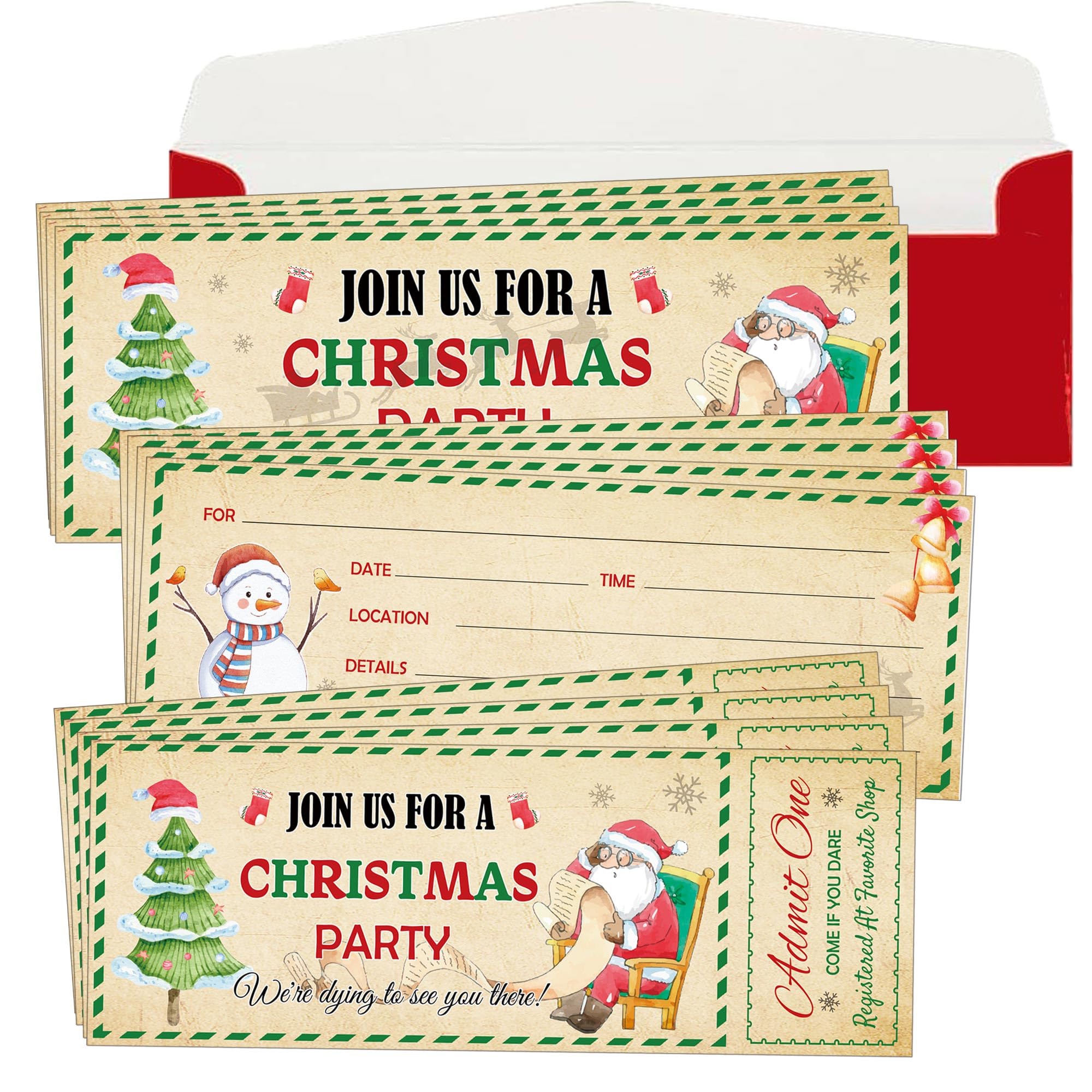 Christmas Believe Train Ticket Invitations Card Vintage Believe Train Invitations with 25 Envelopes Christmas Party Fill in Blank Invites Cards Christmas Believe Ticket for Xmas Holiday (Santa Claus)