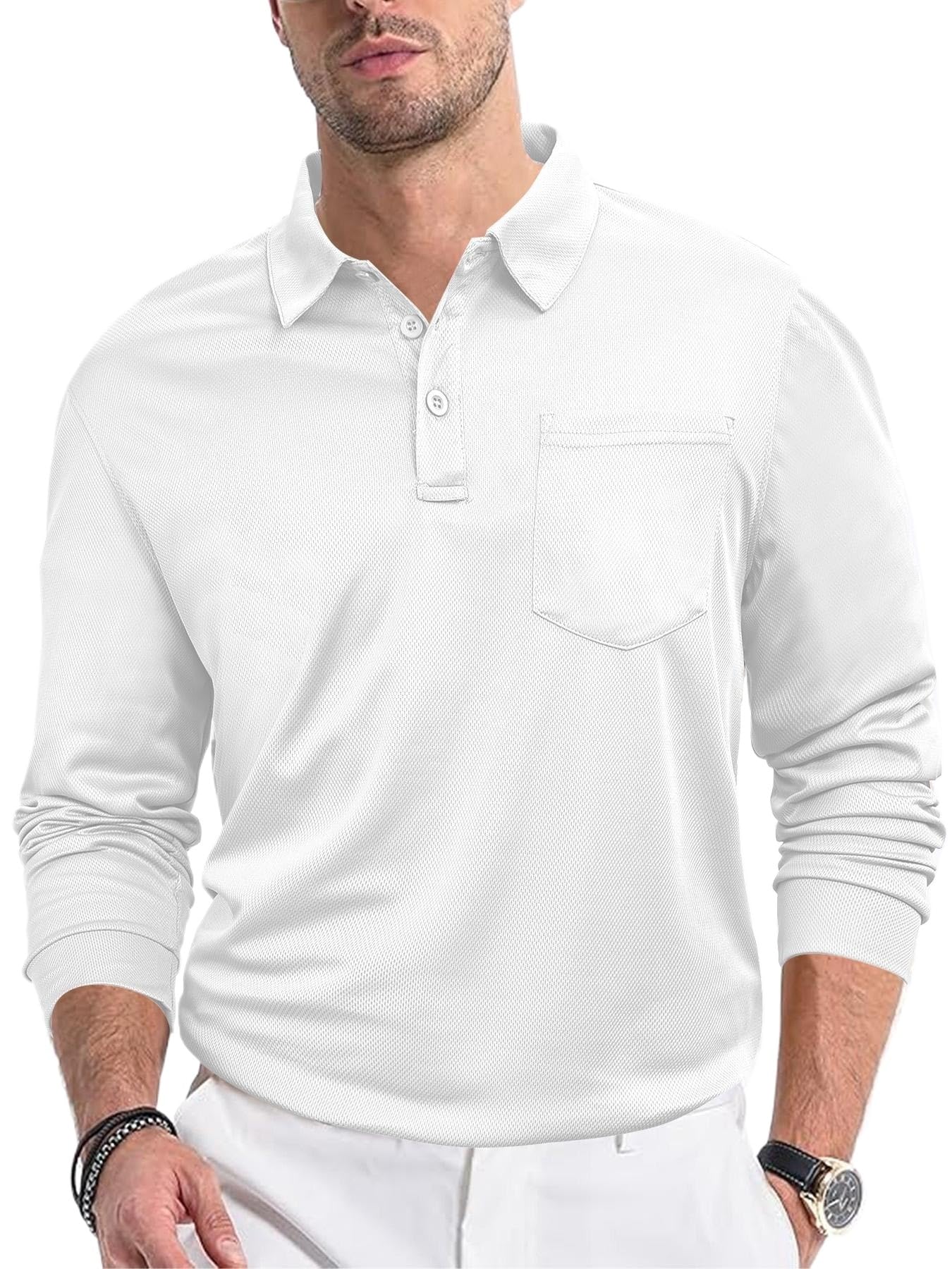 Photo 1 of *USED*
CORTUBO Men's Fashion Polo Shirts Classic Button Long Sleeve Pullover Lightweight Collared Golf Shirt for Men White L