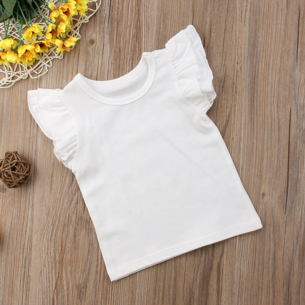 Mubineo Toddler Baby Girl Basic Plain Ruffle Sleeve Cotton T Shirts Tops Tee Clothes: Clothing