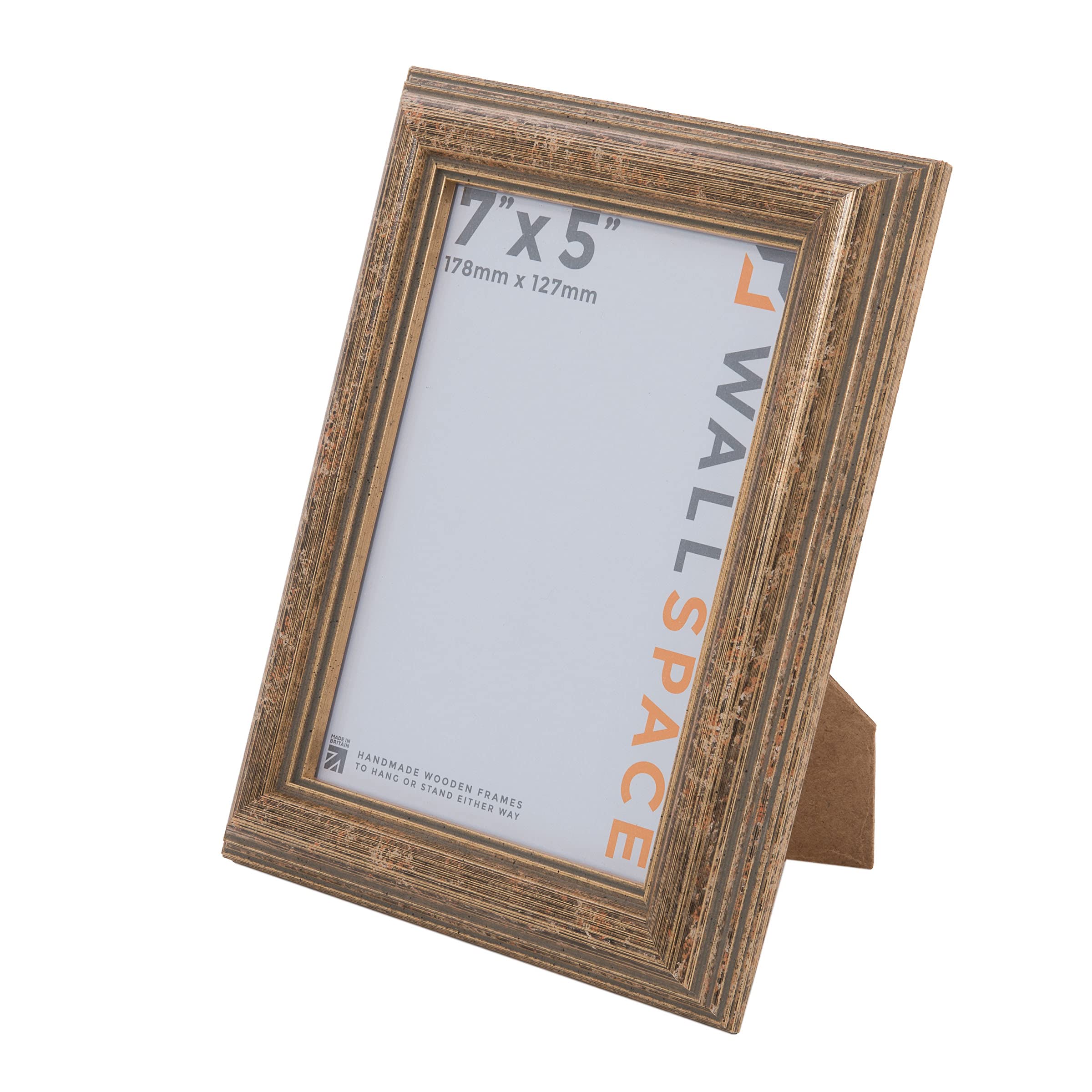Wall Space Antique 7x5 Gold Picture Frame | Gold 5x7 Photo Frame | 7 x 5 inch | 178x127mm | 17.8x12.7cm | Solid Wood Wooden with Real Glass | Handmade in UK — image 1