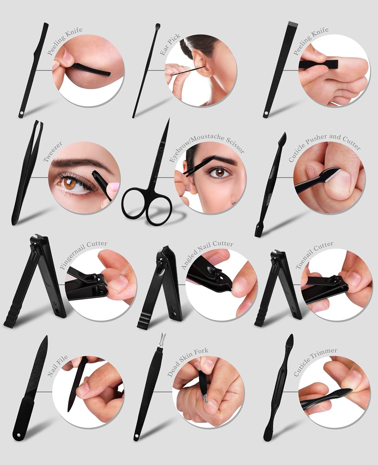 15-Piece Manicure Set for Women Men Nail Clippers Stainless Steel Manicure Kit - Portable Travel Grooming Kit - Facial, Cuticle and Nail Care : Beauty