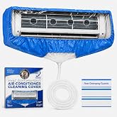 Mini Split Cleaning Kit - Reusable Waterproof Protection&ndash;Fits 27-35in Units | Reusable Minisplit Cleaning Bag with 9ft Drain Hose, Front &amp; Rear Overspray Guards, Fits 27-35in Units
