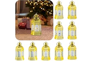 Staymoment 10 Pcs Gold Mini Lanterns Decorative with LED Candle - Small Lanterns Wedding Table Decorations for Centerpieces Home Decor, 6" Hanging Candle Lanterns, Batteries Included
