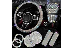 NBTEPEM 8 pcs Bling Car Accessories Set for Women, Bling Rhinestone Diamond Steering Wheel Cover, Sparkly Seat Belt Covers, Bling Gear Shift Cover, Universal Fit Most Cars (Multicolor Diamond)