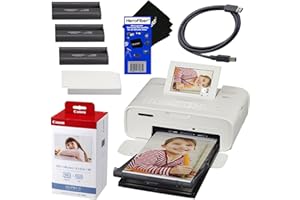 Canon SELPHY CP1300 Wireless Compact Photo Printer (White) + Canon KP-108IN Color Ink Paper Set (Produces up to 108 of 4 x 6 Prints) + USB Printer Cable + HeroFiber Ultra Gentle Cleaning Cloth