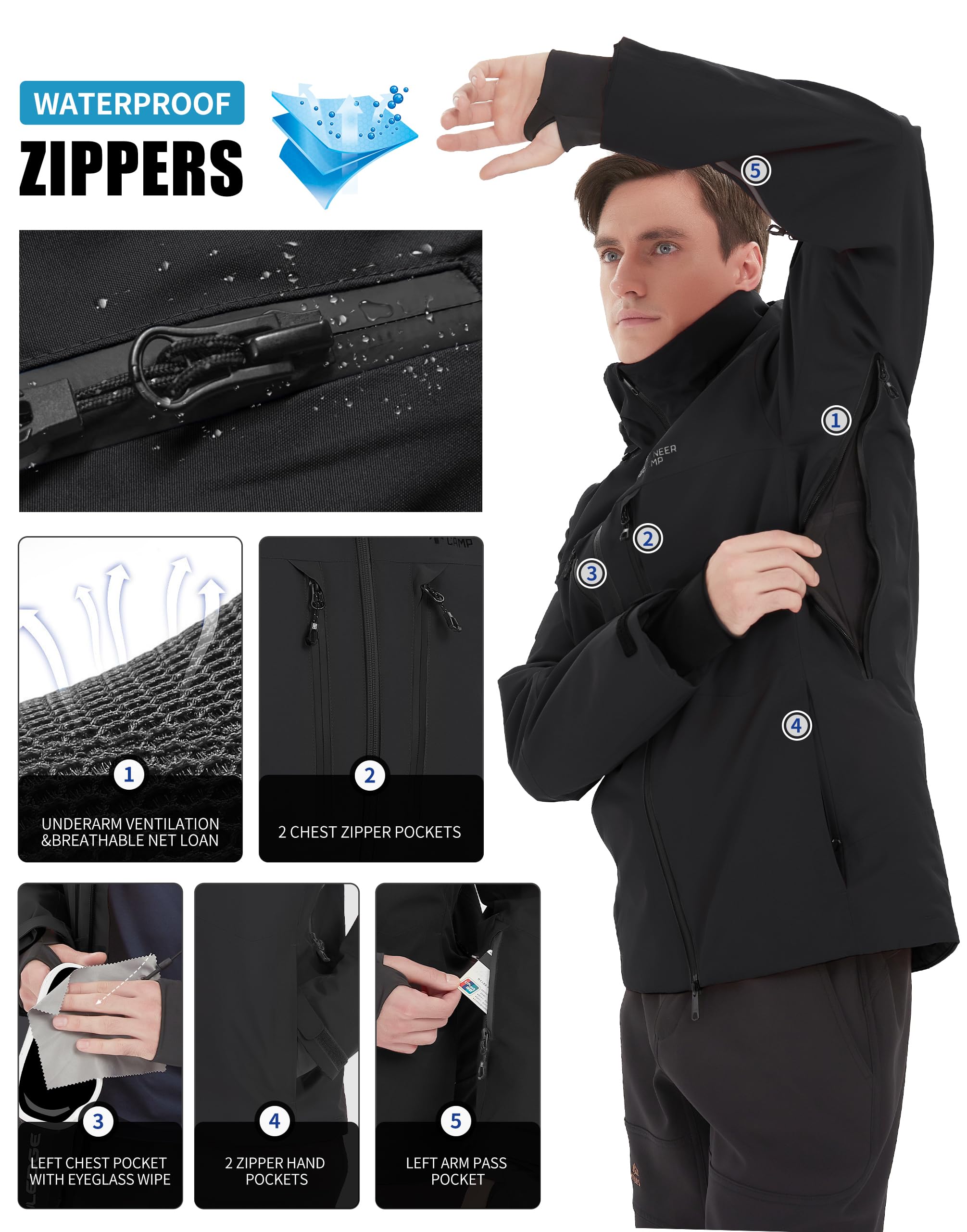 Pioneer Camp Herren Wasserdicht Skijacke Winddicht Snowboardjacke Warm Outdoor Winterjacke mit Kapuze Schwarz L 4