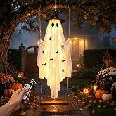 6FT Halloween Swinging Ghost Outdoor Decor,Spooky Hanging Ghost Decorations | LED Lights &amp; Remote Control, 8 Modes, Timer Function, Waterproof, Solid Wood, Rope Adjustable, Porch Yard Tree Decor