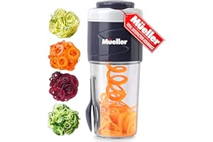 MUELLER HOME Mueller Spiralizer for Veggies, Salad Container for Lunch - All-In-One Food Prepper, Zucchini Noodle Maker, Vegetable Spiralizer, Comes with Fork, Salad Dressing Container/Spice-Nut Containers