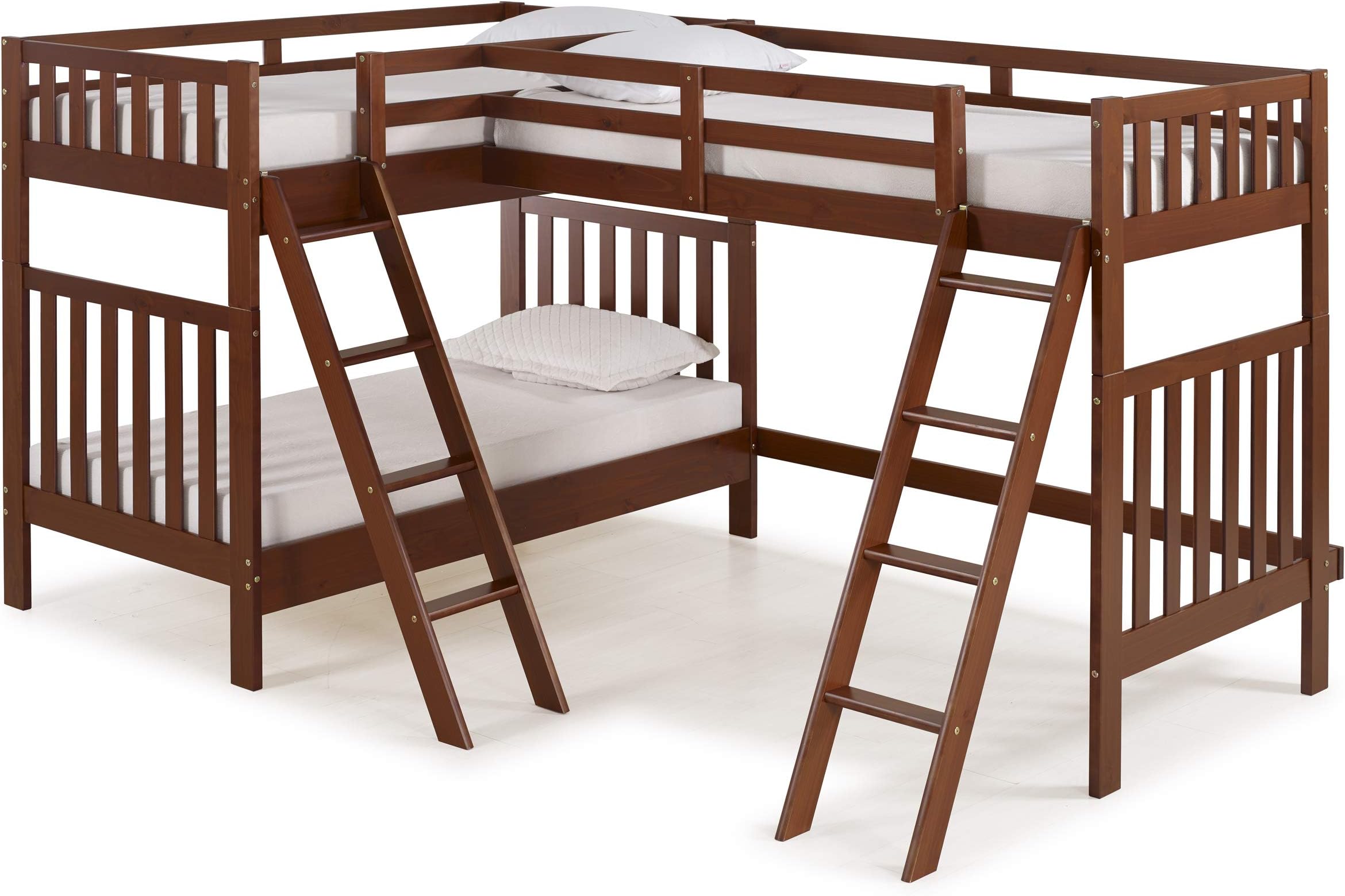 Alaterre Furniture Aurora Mission Twin Triple Bunk Bed with Third Extension, Brazilian Pine Wood Construction, Converts to Three Twin Beds, Chestnut