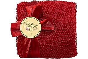 Nature by EJN - Net Bath Sponge, Customized N1 Weave, Long, Skin Exfoliation, African, Porous, Stretches Horizontally to Approximately 49" (Red)