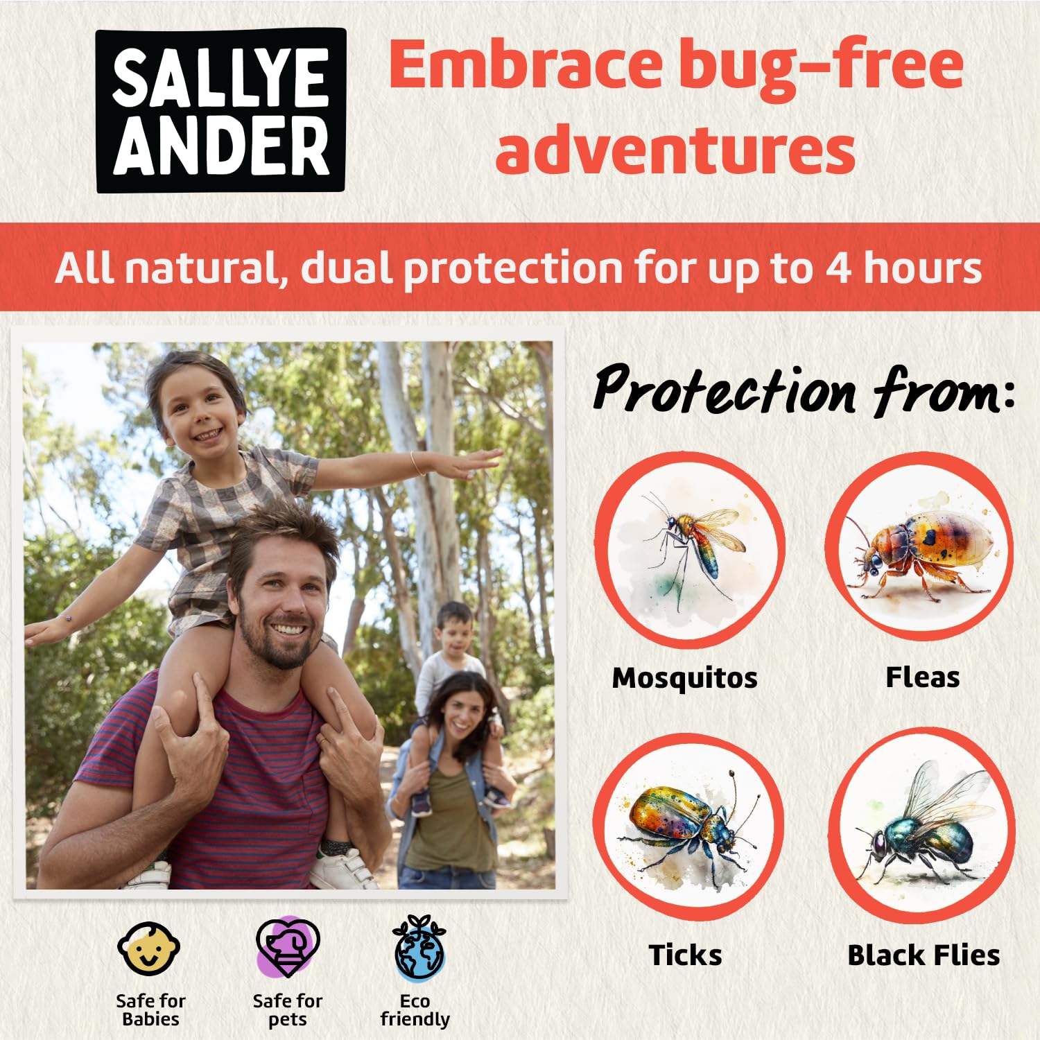 SALLYEANDER No Bite Me All-Natural Bug & Insect Repellent - Anti Itch Cream - 2 oz - Safe for Kids and Infants - Repels Mosquitoes, Black Flies, Fleas, and Ticks