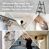 VonHaus Slim 3 Step Ladder Anti Slip Feet 150kg Black Folding view 4