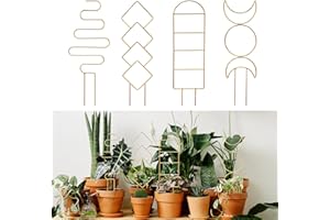 MIJAYENV 4 Pack Plant Trellis Indoor for Climbing Plants Indoor Small Garden Trellis for Potted Plant Support Metal Wire Stackable Trellis Houseplant for Monstera Vines Lvy Pothos Acc (Geometry Gold)