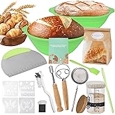 Bakedon Sourdough Starter Kit,Sourdough Bread Baking Supplies(Green),10 Inch Oval & 9 Inch Round Banneton Bread Proofing Basket Set with Sourdough Starter Jar,Sourdough Kit Gifts for Baking Lovers