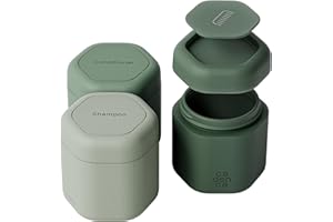 Cadence Travel Containers Haircare Capsule Set - Magnetic Containers with Lids,Carry On Travel Essentials For Women/Men - 3 Flex Mediums (1.32oz) - Shampoo, Conditioner & Comb Icon Labels - Evergreen