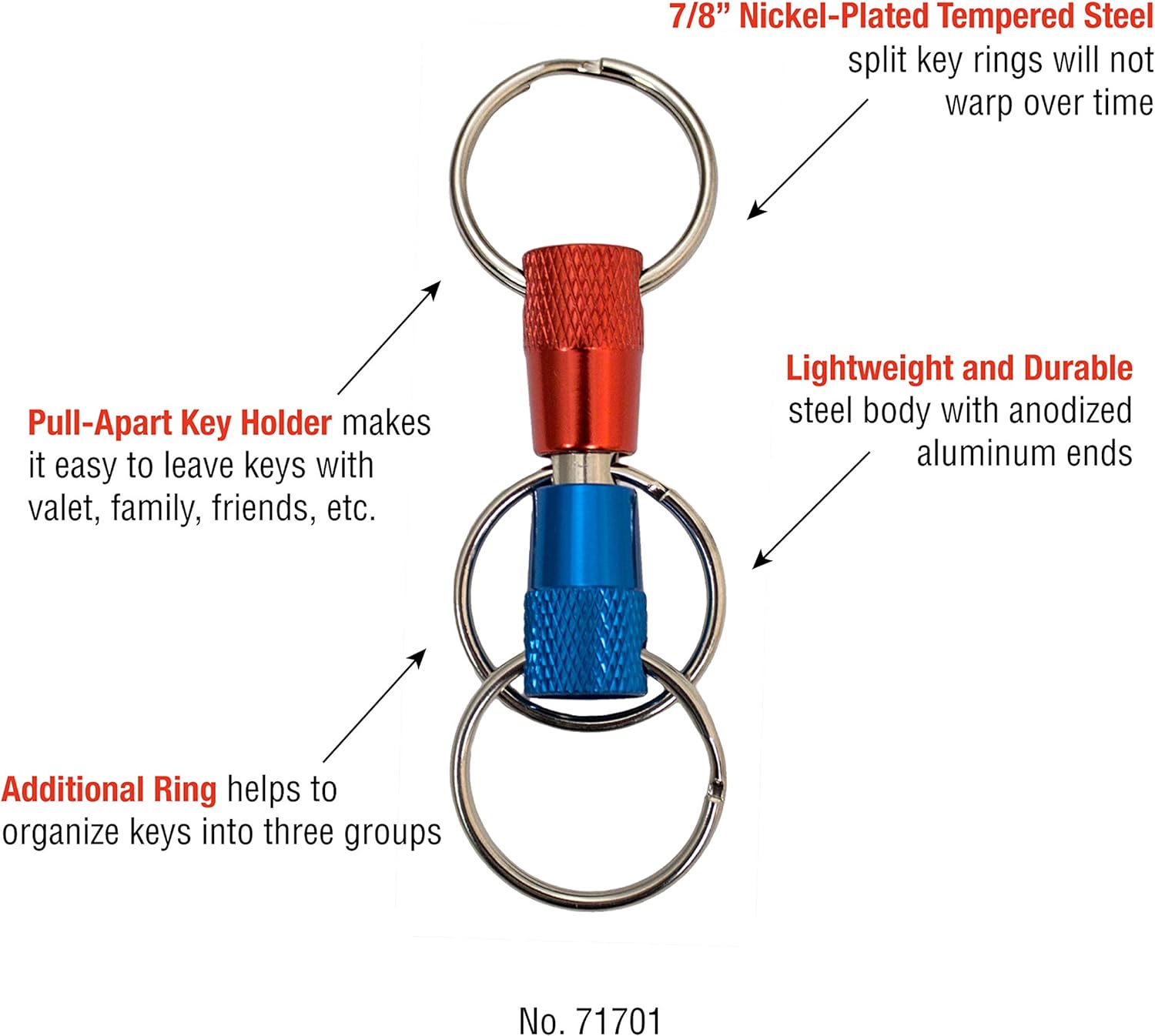Lucky Line 3-Way Pull Apart Keychain,1 Pack, Red, Blue and Silver (71701): Office Products