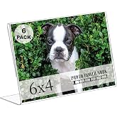 Photo Booth Nook 4x6 Acrylic Picture Frames - Clear Horizontal, 6 Pack | Thick clear acrylic 4x6 photo frames. Wide base won't tip, back flap holds prints upright. Shatterproof, bulk for events.