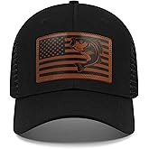 Fishing Gifts for Men Women, Unique Fish Stuff Flag Trucker Hat for Fisherman Best Gift, Black/Grey