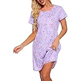 ENJOYNIGHT Nightgown for Women Cotton Short Sleeve Nightshirts Casual Print Sleepwear