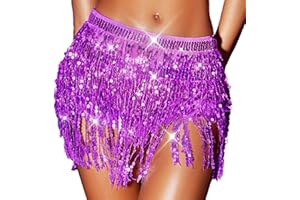 Zoestar Sparkly Sequin Fringe Skirt Tassel Shorts Belly Dance Skirts Rave Festival Outfits for Women