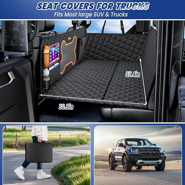 QINGTI TRUCK DOG SEAT COVER FOR FULL SIZE F150/RAM1500/SILVERADO, XXL DOG SEAT COVER FOR BACK SEAT FOR 2-4 LARGE DOGS, 400LBS CAPACITY, WATERPROOF & NON-SLIP BACK SEAT PROTECTOR FOR CREW CAB TRUCKS