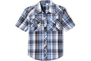 CHEERBOY Boy's Toddler Kids Casual Short Sleeve Western Pearl Snap Button Plaid Shirt 4-16 Years