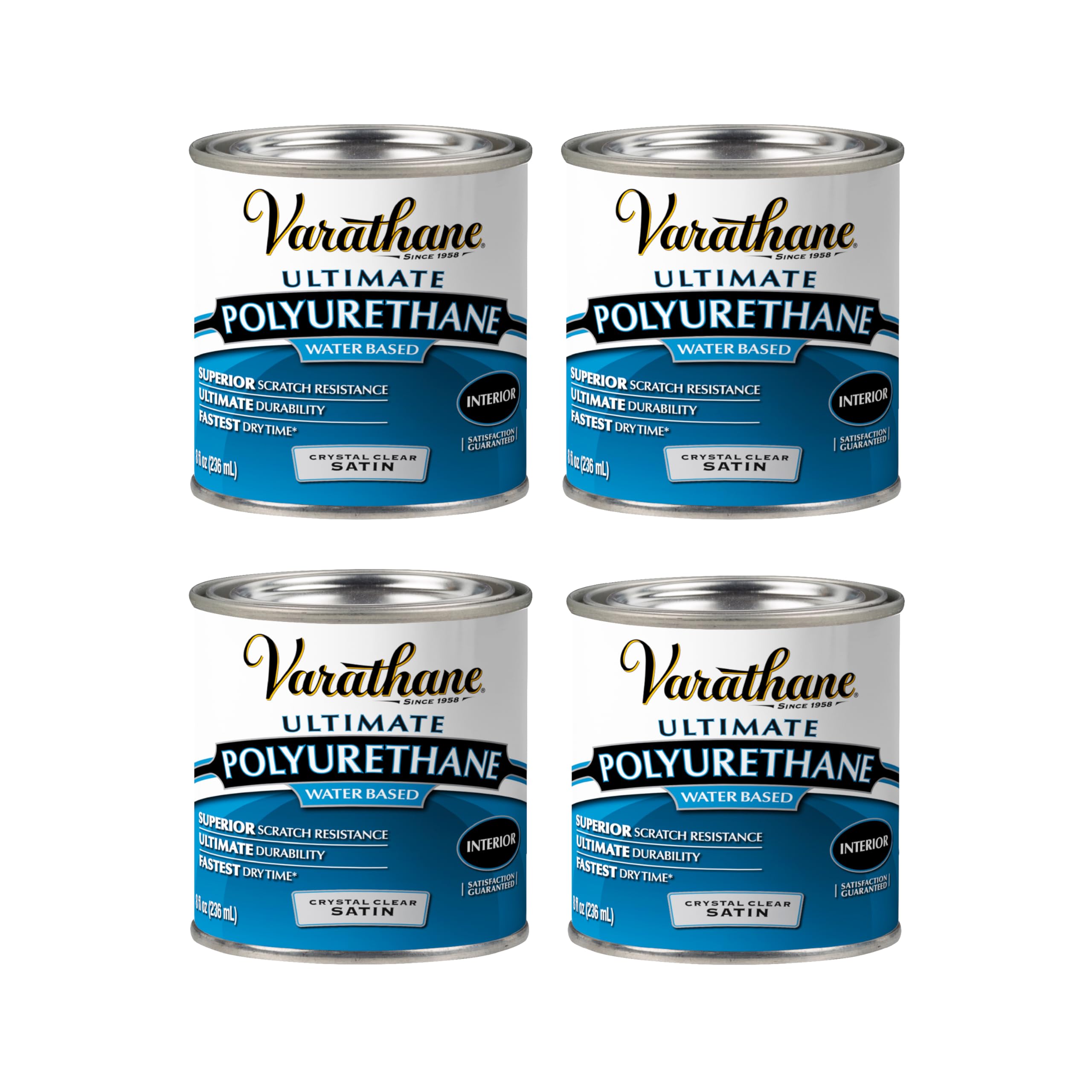 Varathane Water-Based Crystal-Clear Ultimate Polyurethane | Interior Wood Protection | Fast Dry Time | Easy Clean Up | Satin | Half Pint | 4 Pack Image