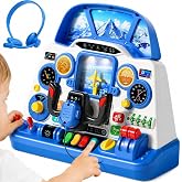 Airplane Steering Wheel Simulator Toy for Kids, Interactive Pilot Dashboard | with Lights &amp; Sounds, Toddlers Sensory Pretend Play Learning Activity Toy, Gift for Boys &amp; Girls Ages 18 M - 6 year