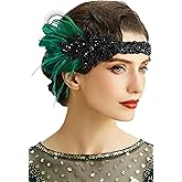 BABEYOND Vintage 1920s Flapper Headband Roaring 20s Great Gatsby Headpiece with Feather 1920s Flapper Gatsby Hair Accessories (Darkgreen)