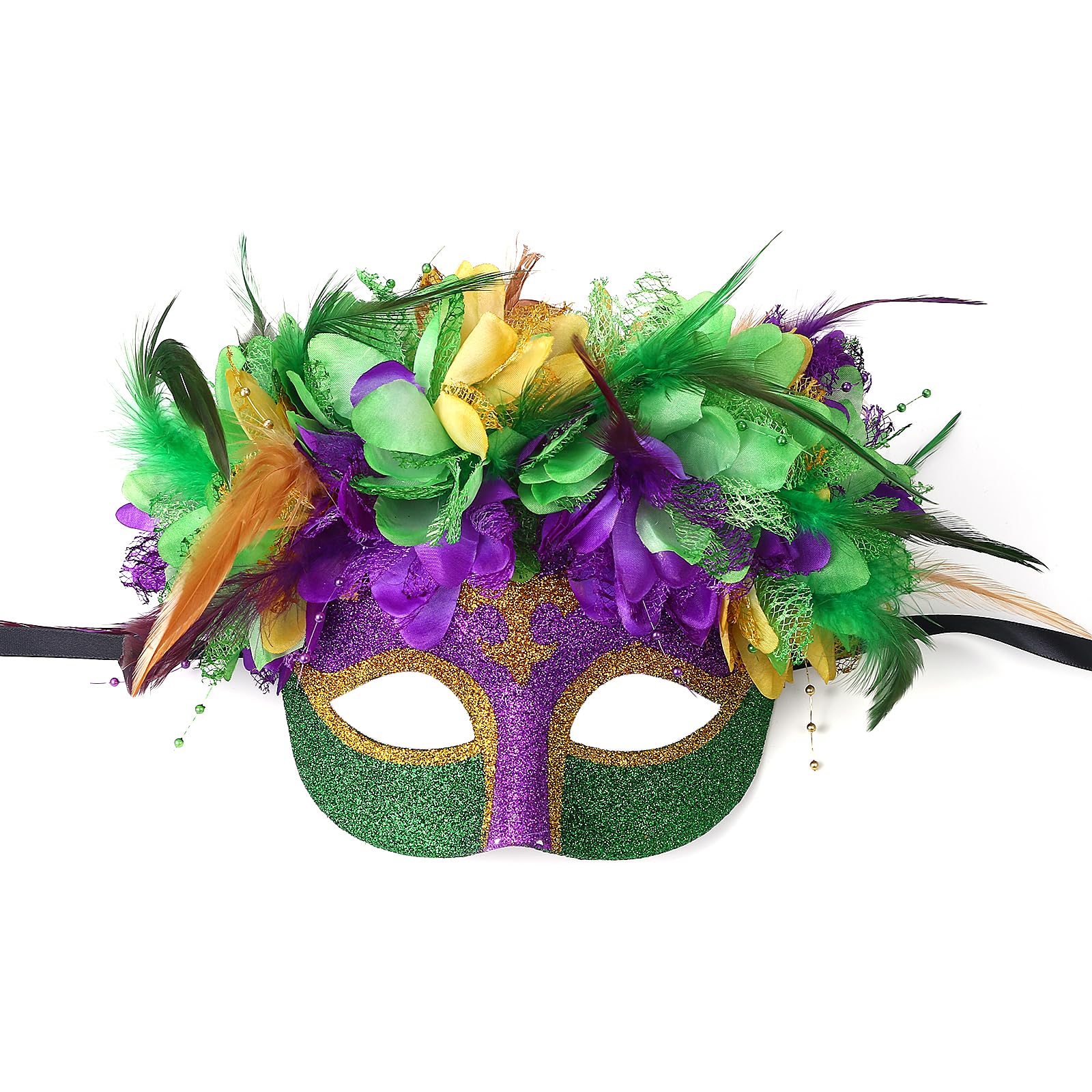 Oidea Mardi Gras Masquerade Mask for Woman: Venetian Carnival Mask with Feathers Halloween Cosplay Costume Party Mask Mardi Gras Accessories
