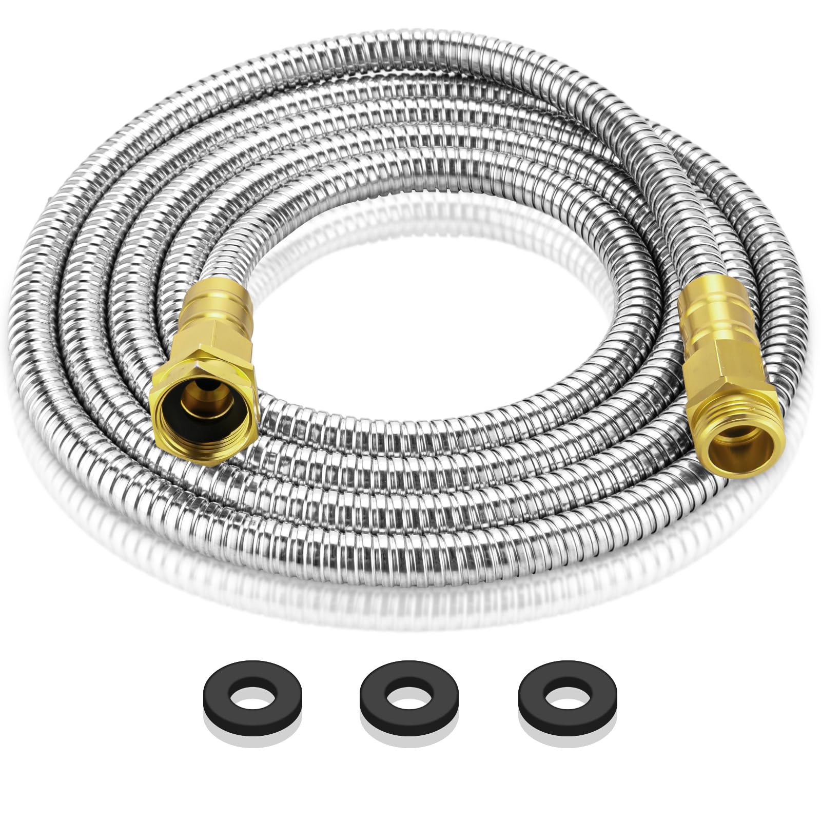 Garden Hose 10 FT, 304 Stainless Steel Metal Water Hose, Heavy Duty Flexible Leader Hose, Short Water Hose Kink Free Hose for Rv, Outdoor, Yard, No Bite, Leak proof and Durable