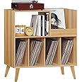 LELELINKY Large Record Player Stand, Turntable Stand with Storage, Vinyl Record Holder with Display Area, Record Player Table Holds Up to 300 Albums, Record Stand for Music room Living Room-Natural
