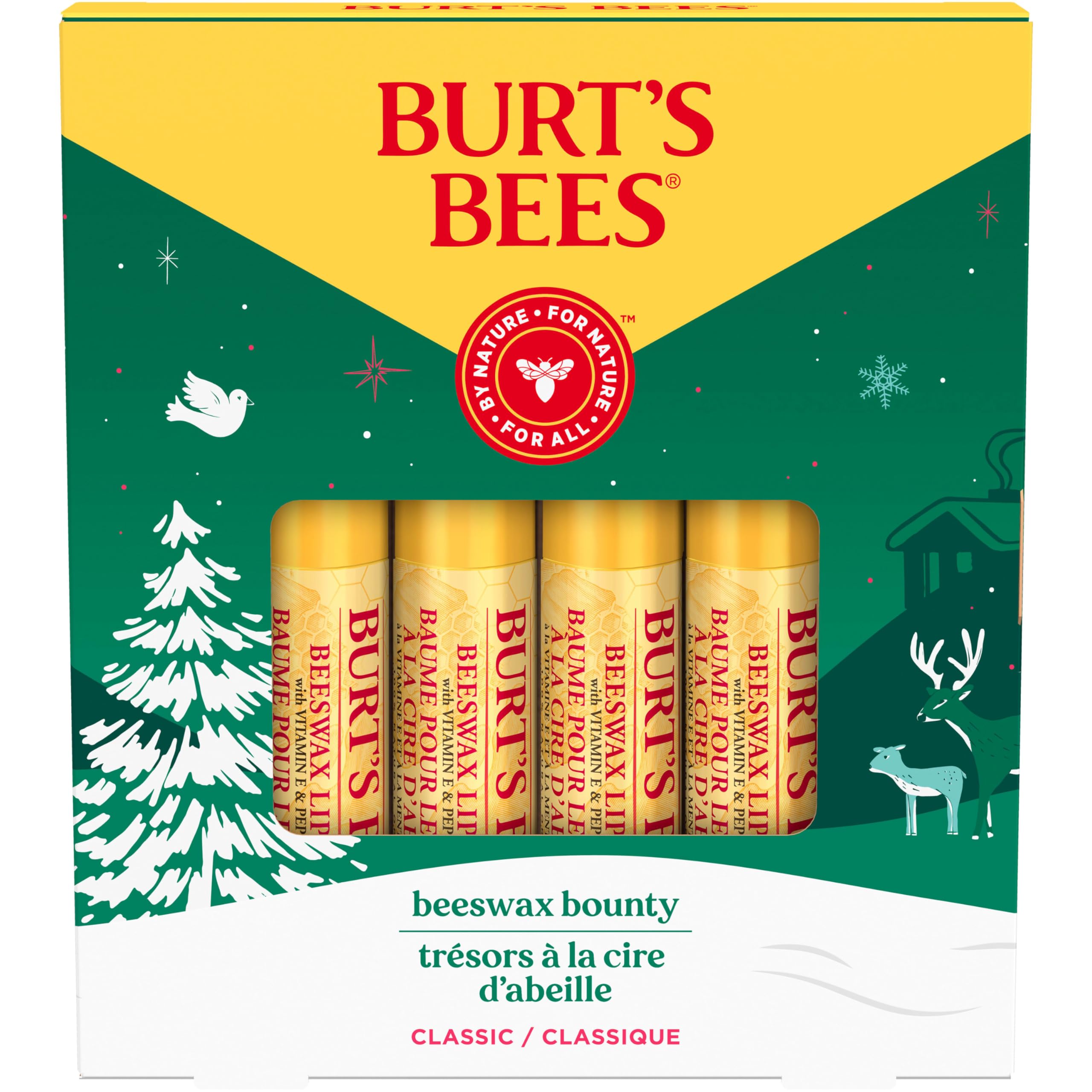 Burt’s Bees Christmas Gifts, 4 Lip Balm Stocking Stuffers Products, Beeswax Bounty Classic Set - Original Beeswax Moisturizing Lip Balm (4-Pack)