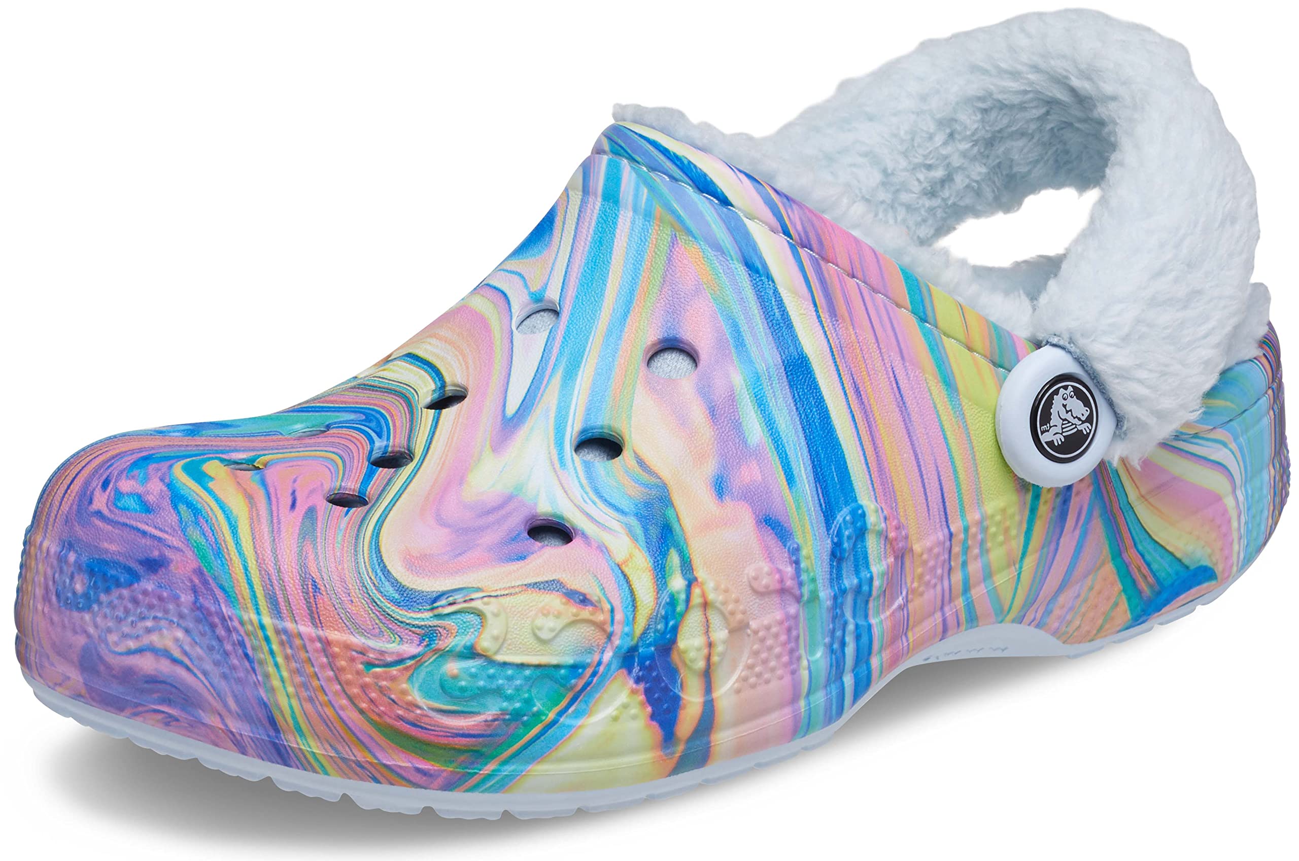 Crocs Unisex-Adult Baya Lined Fuzz Strap Clogs, Mineral Blue/Multi, 8 US
