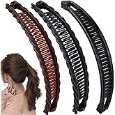 HINZIC 3pcs Large Banana Hair Clips for Women, Non-Slip Double Combs Hair Claw Clips, Strong Hold Hairpin Hairstyling Accessories for Thick, Long, Curly Hair- Brown, Black, 2 Styles