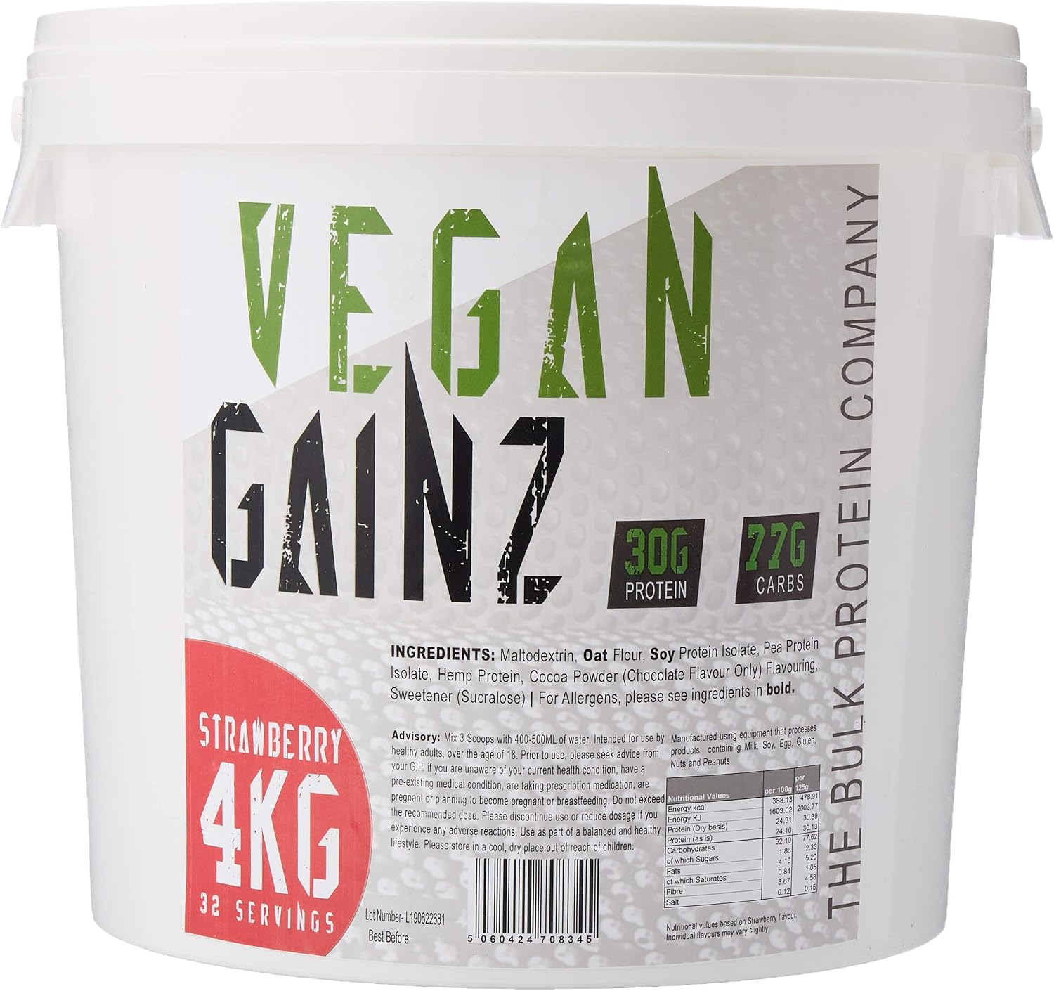 Vegan Gainz 4kg, Plant Based Protein Powder, Weight Gainer- 32 Servings & 30g Protein Per Serving