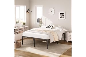 DERYONI 18 inch Full Size Bed Frame No Box Spring Needed Heavy Duty Platform Metal Bed Frame Full Steel Slat Support 750lbs High Easy Assembly Noise Free Black Bed Frame Full