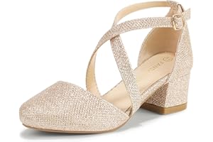 PANDANINJIA Girls Dress Shoes High Heels Flower Girl Closed Toe Cross Strap Wedding Party Mary Jane Little Big Kid Pump Shoe