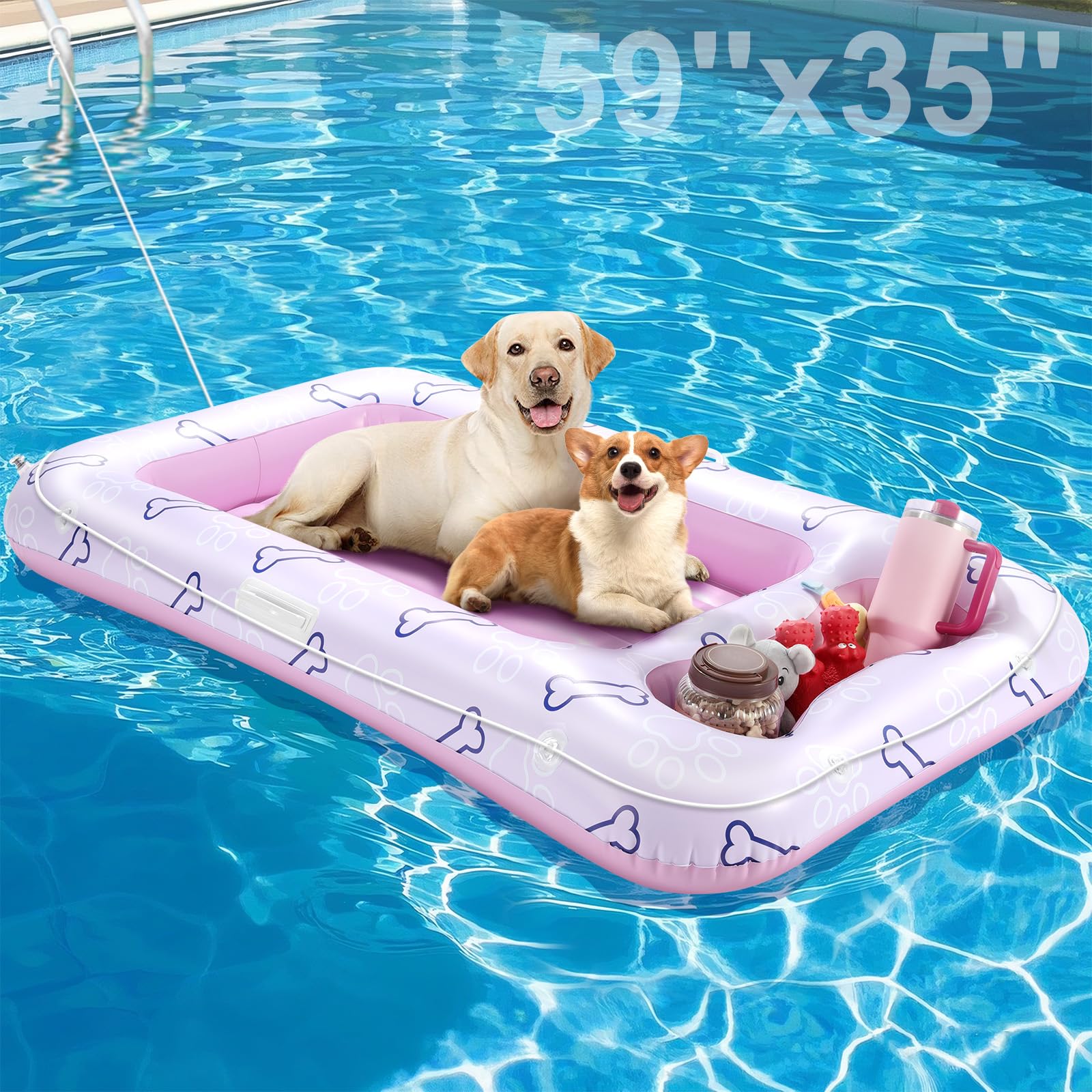 Photo 1 of Pawaboo Dog Pool Float, Inflatable Pet Pool Floats for Medium Large Dogs Up to 220 lbs, Dog Raft and Float for Pool with Dual Handles Snack Area, Dog Floating Lounger for Pool Beach Lake, Pink
