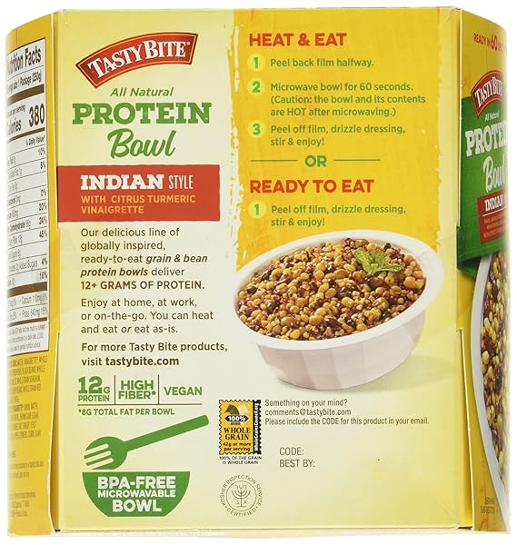 TASTY BITE INDIAN PROTEIN BOWL, 8.8 OUNCE, PACK OF 6, READY TO EAT, MICROWAVEABLE, VEGAN, 12 GRAMS PLANT PROTEIN