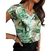 LOMON Women Silk Satin Tops Cap Short Sleeve Blouse V Neck Shirts Business Casual Outfits
